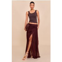 Dark Chocolate Chiffon Lined Tie Front Maxi Skirt Dark Chocolate Chiffon Lined Tie Front Maxi Skirt