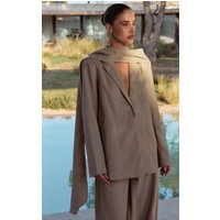Stone Woven Drape Scarf Detail Oversized Blazer Stone Woven Drape Scarf Detail Oversized Blazer