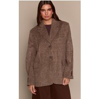 Beige Herringbone Oversized Grandad Blazer