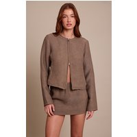 Mushroom Boucle Zip Up Bomber Jacket Mushroom Boucle Zip Up Bomber Jacket