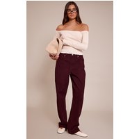 PrettyLittleThing Burgundy Mid Rise Boyfriend Jeans PrettyLittleThing Burgundy Mid Rise Boyfriend Jeans