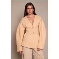Cream Collarless Cocoon Sleeve Blazer Cream Collarless Cocoon Sleeve Blazer