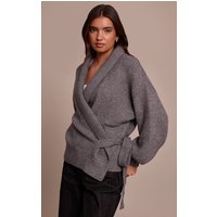 Grey Chunky Knit Rib Wrap Cardigan Sweater Grey Chunky Knit Rib Wrap Cardigan Sweater
