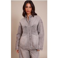 Petite Grey Oversized Denim Shirt
