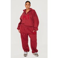 PrettyLittleThing Plus Dark Red Borg Applique Cuffed Joggers PrettyLittleThing Plus Dark Red Borg Applique Cuffed Joggers