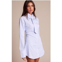 Blue Pinstripe Tie Detail Button Down Shirt Dress Blue Pinstripe Tie Detail Button Down Shirt Dress