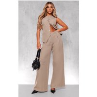 Taupe Woven Tailored Wide Leg Pleated Trousers Taupe Woven Tailored Wide Leg Pleated Trousers