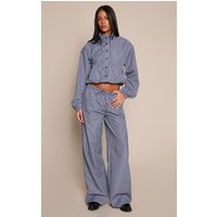 Tall Navy Check Drawstring Wide Leg Trousers Tall Navy Check Drawstring Wide Leg Trousers
