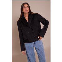 Black Brushed Wool Cropped Trench Coat