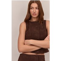 Dark Brown Faux Suede Button Through Waistcoat Dark Brown Faux Suede Button Through Waistcoat