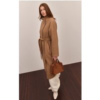 Camel High Neck Tie Waist Wool Look Maxi Coat Camel High Neck Tie Waist Wool Look Maxi Coat