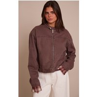 Chocolate Plum Boxy Denim Racer Jacket