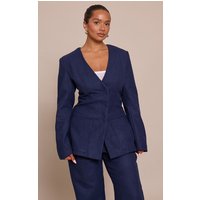 Shape Navy Wool-Look Cross Over Blazer Shape Navy Wool-Look Cross Over Blazer