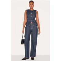 Raw Indigo Wash Mid Waist Straight Leg Jeans Raw Indigo Wash Mid Waist Straight Leg Jeans