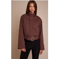 Chocolate Cropped Belted Biker Trench Coat Chocolate Cropped Belted Biker Trench Coat