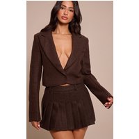 Petite Chocolate Pointed Lapel Short Wool Look Blazer Petite Chocolate Pointed Lapel Short Wool Look Blazer