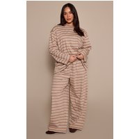 Plus Light Brown Striped Wide Leg Drawstring Trousers Plus Light Brown Striped Wide Leg Drawstring Trousers