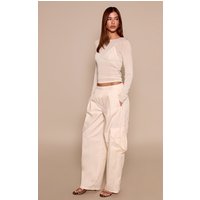 Cream Cotton Cargo Pocket Detail Trousers Cream Cotton Cargo Pocket Detail Trousers