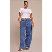 Plus Mid Blue Wash Seam Detail Relaxed Wide Leg Jeans Plus Mid Blue Wash Seam Detail Relaxed Wide Leg Jeans