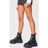 Black Matte Round Toe Chunky Sole Chelsea Boots