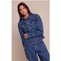 Dark Blue Long Sleeve Ced Waist Denim Jacket Dark Blue Long Sleeve Ced Waist Denim Jacket