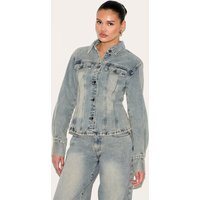 Vintage Long Sleeve C Waist Denim Jacket, Vintage Wash