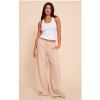 Beige Lightweight Woven Striped Drawstring Trousers
