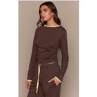Chocolate Cotton Contrast Cuff Long Sleeve Top Chocolate Cotton Contrast Cuff Long Sleeve Top
