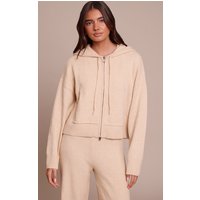 Beige Zip Through Knitted Hoodie Beige Zip Through Knitted Hoodie