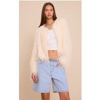 Cream Collarless Fringe Jacket Cream Collarless Fringe Jacket