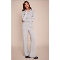 Grey Ribbed Knitted Wide Leg Trousers Grey Ribbed Knitted Wide Leg Trousers