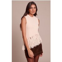 Cream Sleeveless Fringe Detail Knit Jumper Cream Sleeveless Fringe Detail Knit Jumper