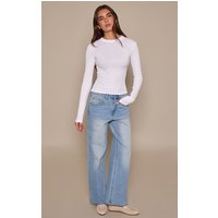 Mid Blue High Waist Straight Leg Stretch Jeans, Mid Blue Wash