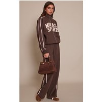 Chocolate Contrast Stripe Wide Leg Joggers Chocolate Contrast Stripe Wide Leg Joggers
