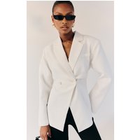 White Linen Look Tailored Ced Waist Blazer White Linen Look Tailored Ced Waist Blazer
