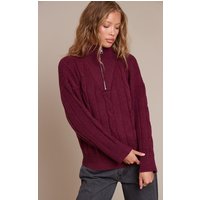 Burgundy Zip Detail Cable Knit Oversized Jumper Burgundy Zip Detail Cable Knit Oversized Jumper