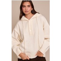 Cream Knitted Button Detail Oversized Hoodie Cream Knitted Button Detail Oversized Hoodie