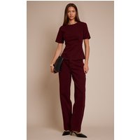 Dark Burgundy Mid Rise Straight Leg Jeans, Deep Burgundy