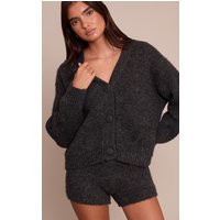 Grey Brushed Button Through Long Sleeve Cardigan Sweater Grey Brushed Button Through Long Sleeve Cardigan Sweater
