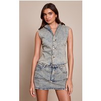 Vintage Blue Sleeveless Denim Shirt, Vintage Wash Vintage Blue Sleeveless Denim Shirt, Vintage Wash