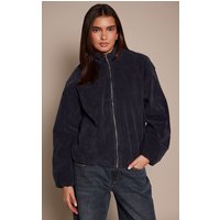 Navy Suede Bomber Jacket