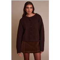 Chocolate Brushed Oversized Detail Round Neck Cardigan Sweater Chocolate Brushed Oversized Detail Round Neck Cardigan Sweater