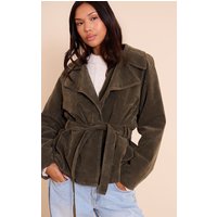 Khaki Faux Suede Belted Jacket Khaki Faux Suede Belted Jacket
