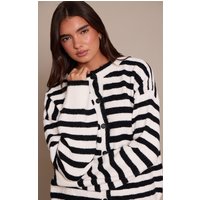 Mono Wool Blend Striped Knitted Cardigan Sweater, Black Mono Wool Blend Striped Knitted Cardigan Sweater, Black