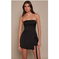 Black Woven Tie Detail Pleated Skort Playsuit