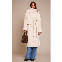 Cream High Neck Scarf Wool Look Maxi Coat Cream High Neck Scarf Wool Look Maxi Coat