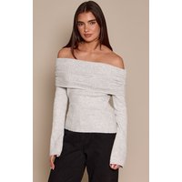 Light Grey Foldover Bardot Knitted Jumper Light Grey Foldover Bardot Knitted Jumper