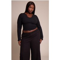 Plus Black Soft Touch Rib Round Neck Long Sleeve Top Plus Black Soft Touch Rib Round Neck Long Sleeve Top