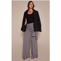 Charcoal Woven Scarf Overlay Wide Leg Trousers Charcoal Woven Scarf Overlay Wide Leg Trousers