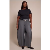 Plus Charcoal Belted Wide Leg Trousers, Charcoal Grey